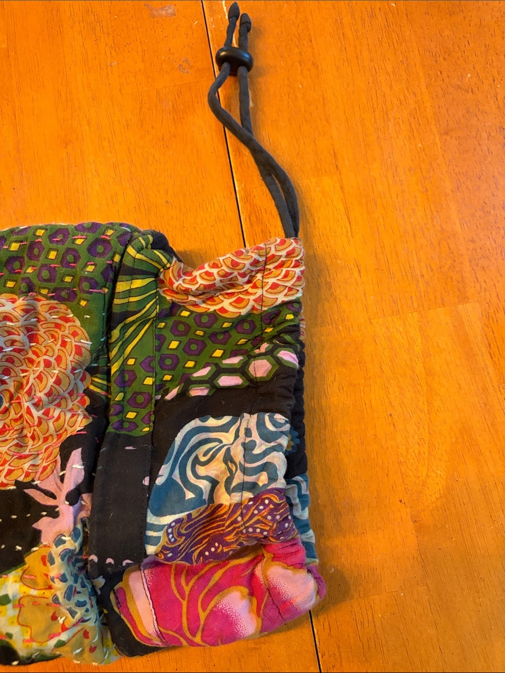 Prana Quilted Floral Sling yoga mat Bag in Black with Pink & Green Accents - Picture 3 of 5
